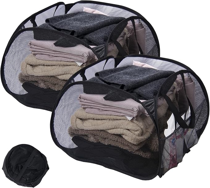 Collapsible Laundry Basket, 90L Mesh Pop-up Hamper by HEDONLEE