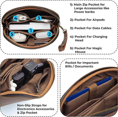 Leather Tech Pouch for Cables Chargers Phone | Tech Bag | Zipper Travel - Image 3