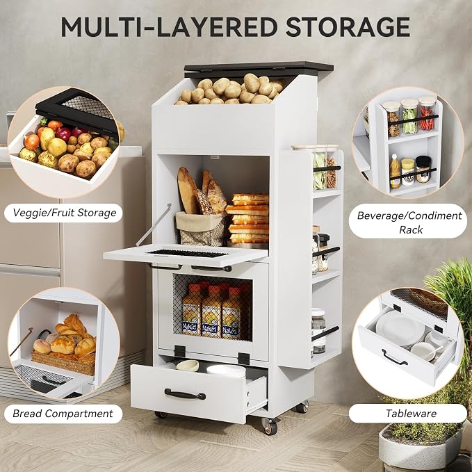 Verano Garden 16.0" Potato and Onion Storage Bin on Wheels, Bread Box | Fruit - Image 3