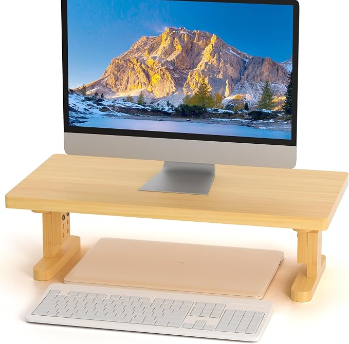 Bamboo Monitor Stand Riser for Desk, Height Adjustable Computer Riser & Laptop by Unknown