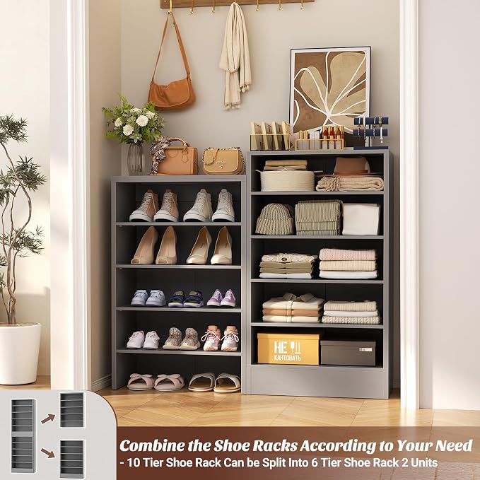 Aheaplus Narrow Shoe Cabinet, 10 Tiers Tall Wood Shoe Rack, Shoe Storage - Image 4