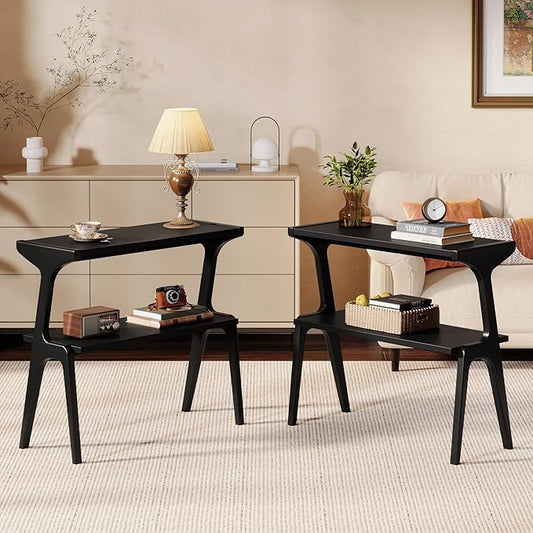 Set of 2 Solid Wood End Table, 2-Tier Side Table by TribewoodbyTribesigns
