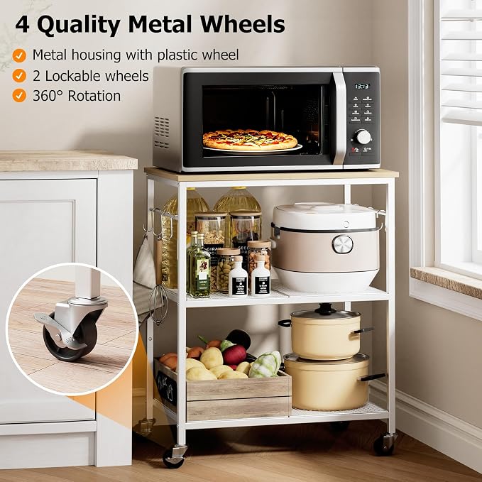Homleke 3-Tier Rolling Kitchen Microwave Cart, Kitchen Utility Cart on Lockable - Image 6