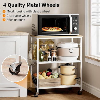 Homleke 3-Tier Rolling Kitchen Microwave Cart, Kitchen Utility Cart on Lockable - Image 6