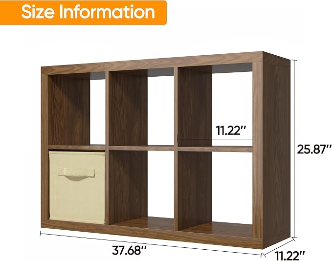 furtble Bookshelf with Storage Bin, 6-Cube Storage Organizer, Modern Wood Open - Image 3