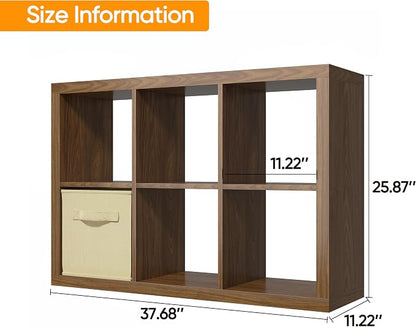 furtble Bookshelf with Storage Bin, 6-Cube Storage Organizer, Modern Wood Open - Image 3