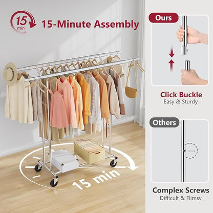 Tajsoon Double Rod Clothes Rack 480 LBS, Heavy Duty Clothing Rack - Image 5