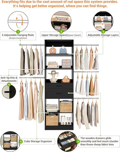 Besiost Small Closet System, 3.2-6.8FT Small Closet Organizer - Image 4