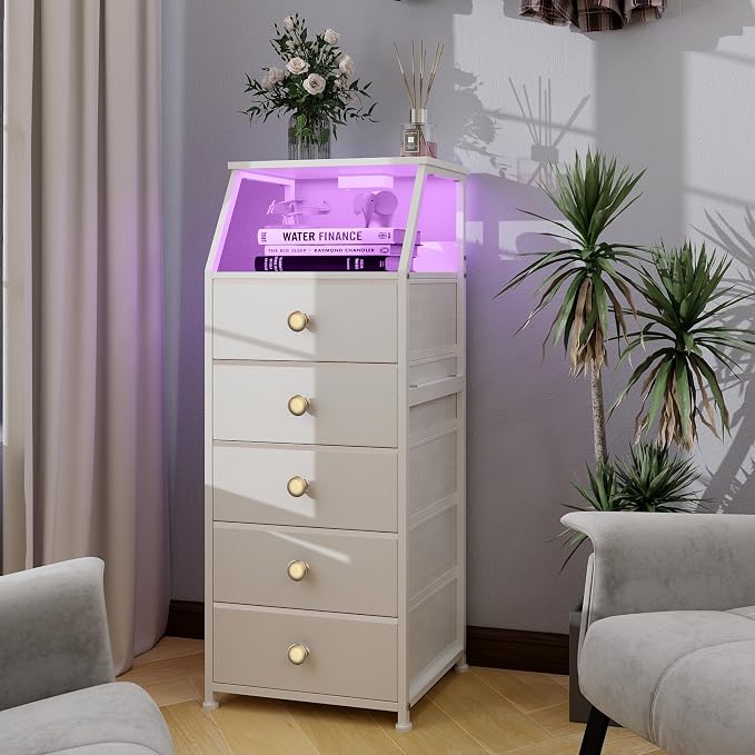 Tohomeor Dresser with Fabric Drawers Nightstand with 2 Tier Shelf Storage Tower - Image 2