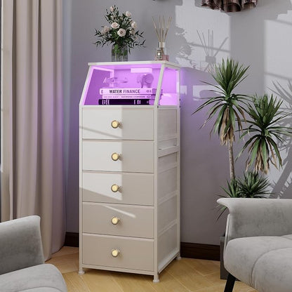 Tohomeor Dresser with Fabric Drawers Nightstand with 2 Tier Shelf Storage Tower - Image 2