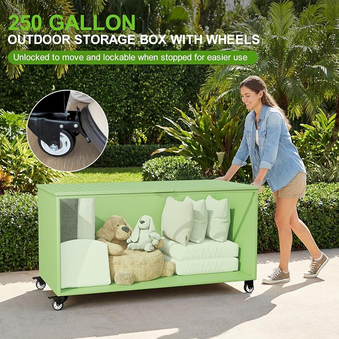 Outdoor Storage Box with Wheels 250 Gallon, Metal Deck Boxes Waterproof - Image 2