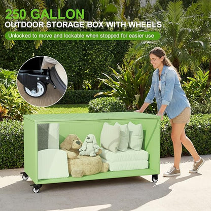Outdoor Storage Box with Wheels 250 Gallon, Metal Deck Boxes Waterproof - Image 2