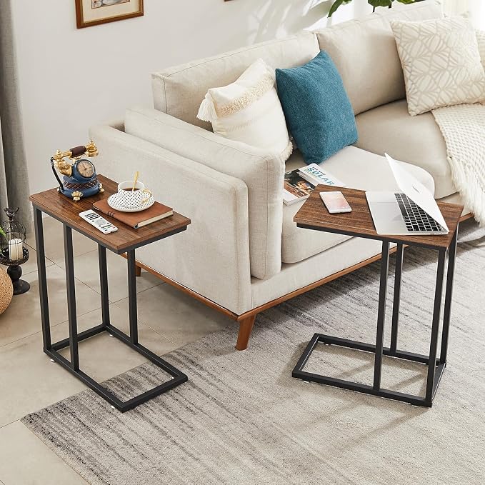 VECELO C Shaped End Side Table for Sofa Couch and Bed Snack TV Tray for Living - Image 7