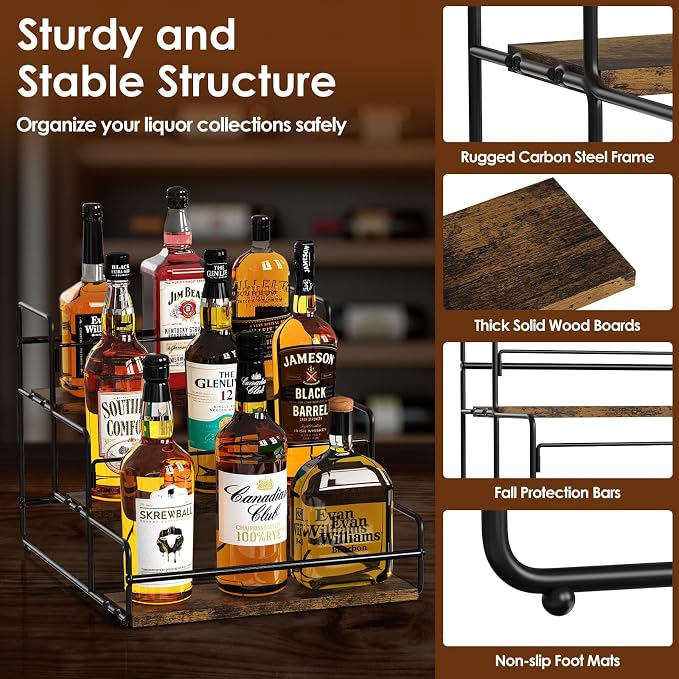 Nuovoware Liquor Bottle Display Shelf, 3-Tier Liquor Shelf, Carbon Steel Bar - Image 3