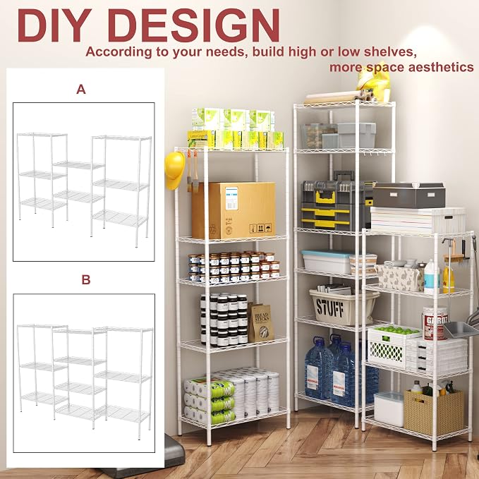 HOMEFORT 4-Shelving Unit, Adjustable Wire Shelving, Metal Wire Shelf Rack - Image 4