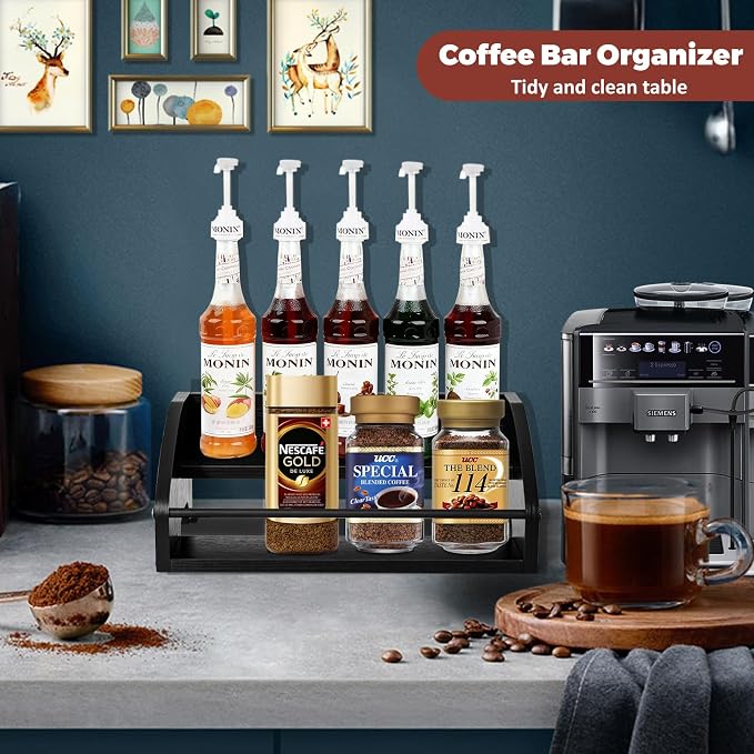 Liquor Bottle Display Shelf, Coffee Syrup Rack Organizer, 2 Step Countertop - Image 2