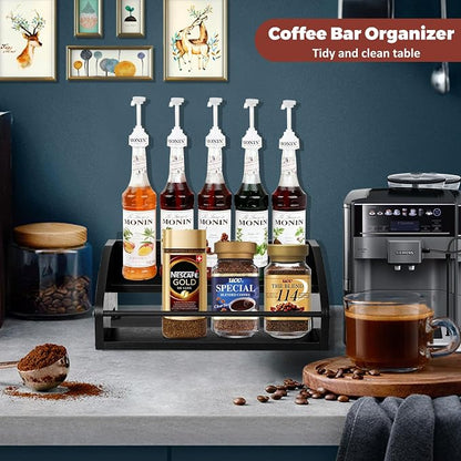Liquor Bottle Display Shelf, Coffee Syrup Rack Organizer, 2 Step Countertop - Image 2