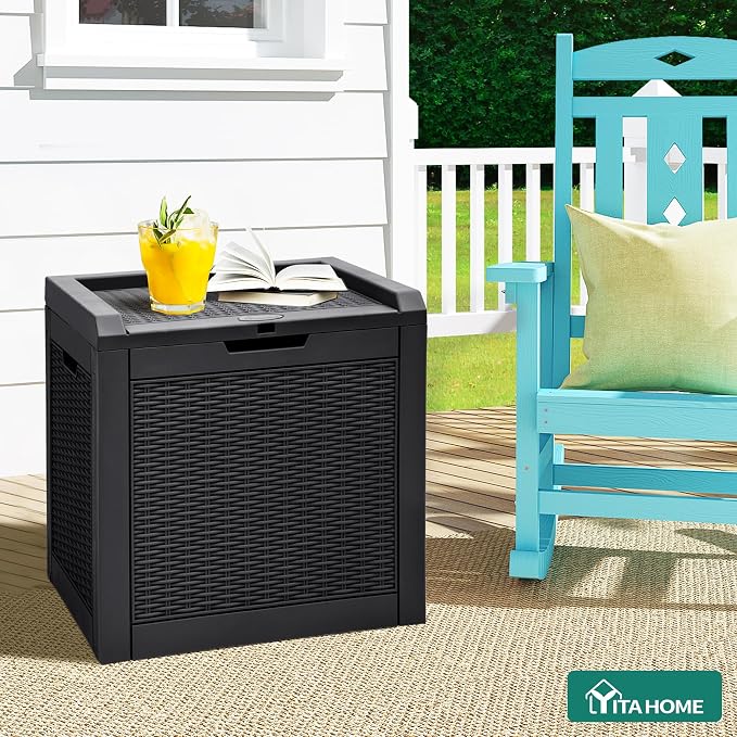 YITAHOME 32 Gallon Rattan Deck Box, Indoor Outdoor Storage Box - Image 7