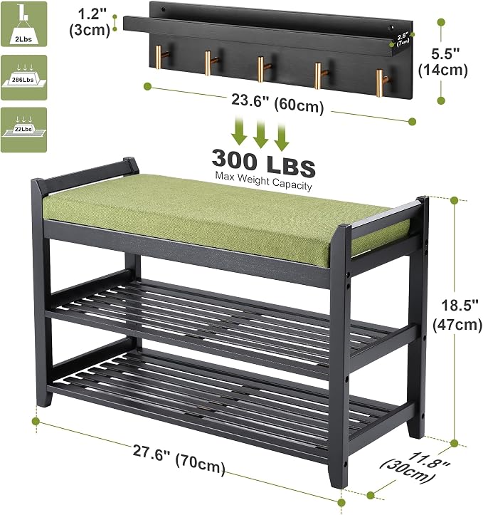 PETKABOO Shoe Rack for Front Door Entrance, 28” Entryway Bench - Image 3