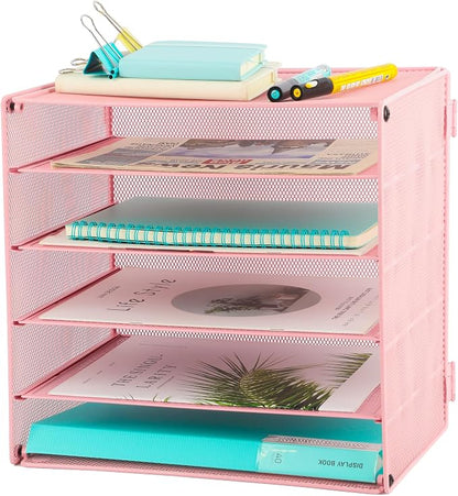 EASEPRES 5 Slot Mesh Desk Organizer Tray, File Paper Letter Folder Holder by EASEPRES