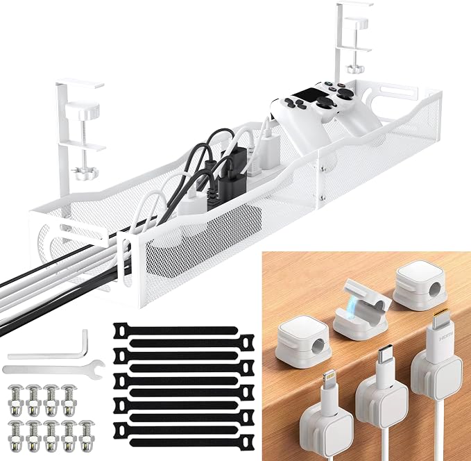 No Drill Under Desk Cable Management Tray, SONATURE 25.3" Cord Organizer by SONATURE