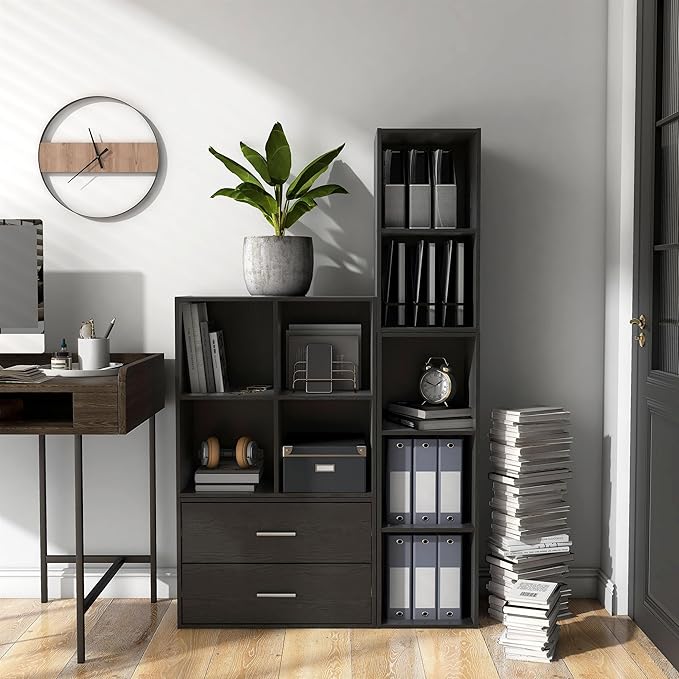 Homes: Inside + Out Apexa 4-Cube Storage Organizer Shelves, Stackable Wood - Image 2