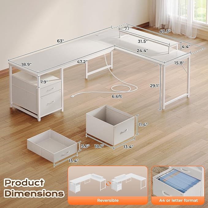 PRAISUN 63 Inch L Shaped Desk - Image 2