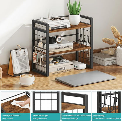 ELITEROO Desktop Shelf Organizer, 2 Tier Wood Desk Bookshelf, Desk Top Storage - Image 4