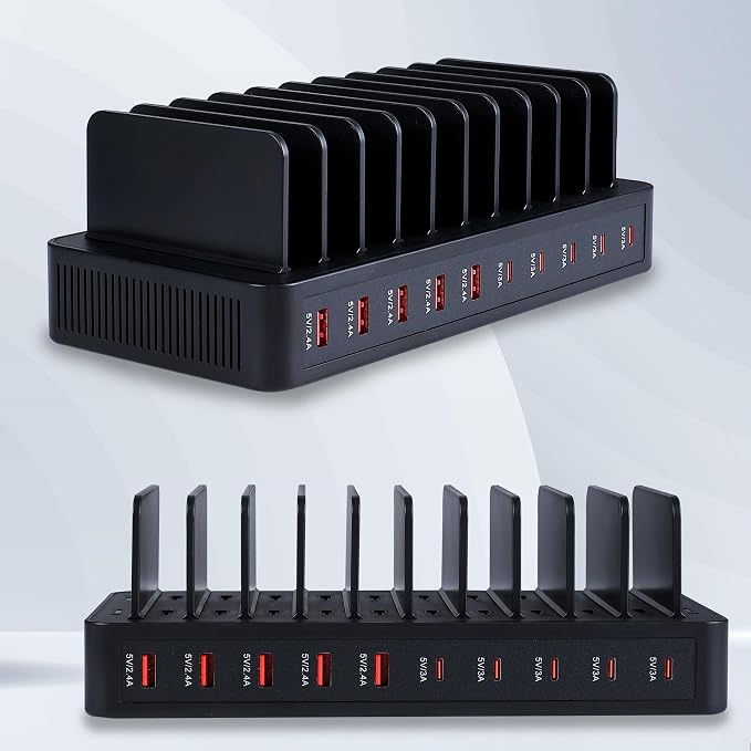100W 10-Port Smart Charging Station | 5 USB-A & 5 USB-C Ports | Organized Design - Image 5