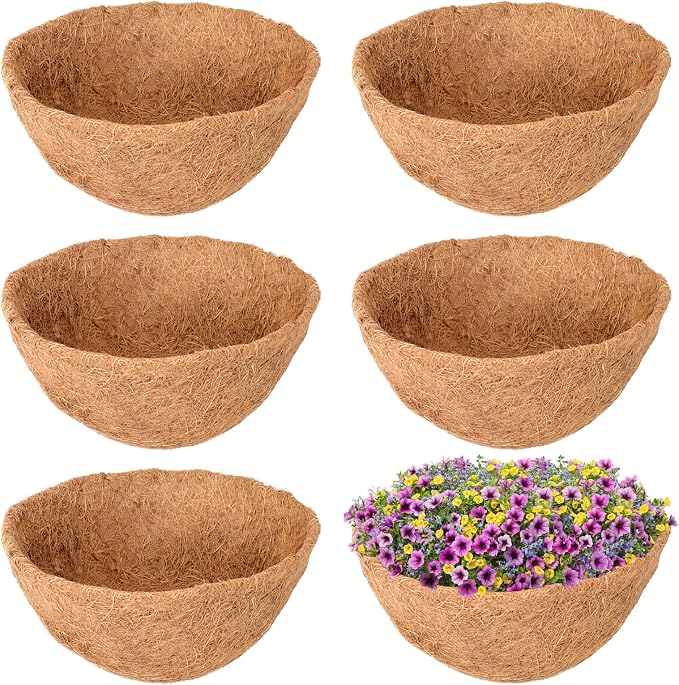 6 Pack 16 Inch Hanging Basket Coco Liners Replacement, 100% Natural Round by Legigo