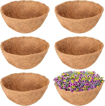 6 Pack 16 Inch Hanging Basket Coco Liners Replacement, 100% Natural Round by Legigo