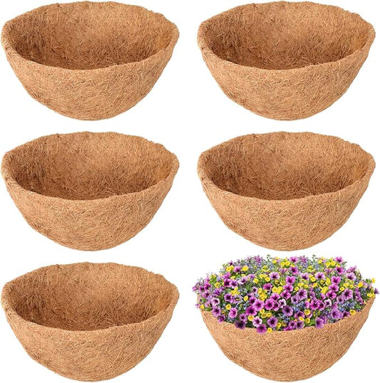 6 Pack 16 Inch Hanging Basket Coco Liners Replacement, 100% Natural Round by Legigo