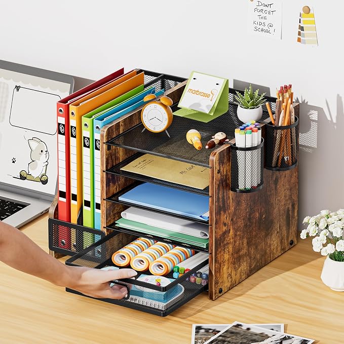 Marbrasse Desk Organizer with File Holder, 5-Tier Paper Letter Tray Organizer - Image 5