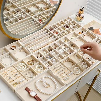 Stackable Jewelry Organizer Trays Set of 9, Small Velvet Jewelry Organizers - Image 2