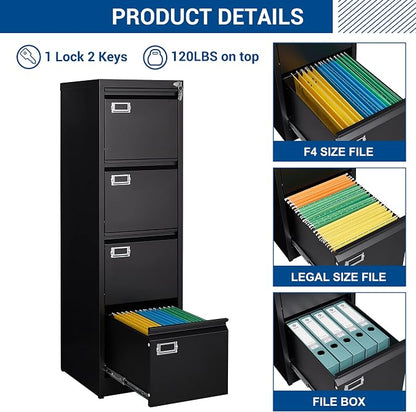File Cabinet - 4 Drawers Vertical 17.8" Deep Lockable Filing Cabinet Black - Image 5