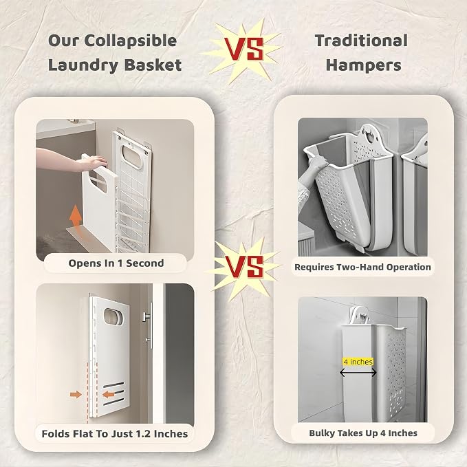 Wall Mounted Laundry Basket, Foldable Slim Hamper - Image 7