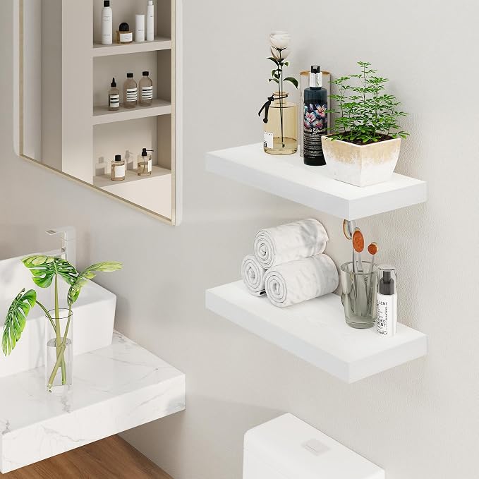Fun Memories White Floating Shelves, 8 Inch Deep Wall Shelves Set of 2 - Image 2