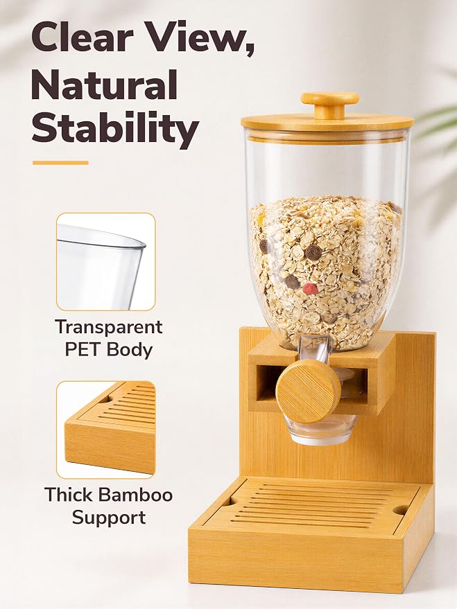 Bamboo Cereal Dispenser Countertop, 2L Airtight Cereal Containers Storage - Image 5