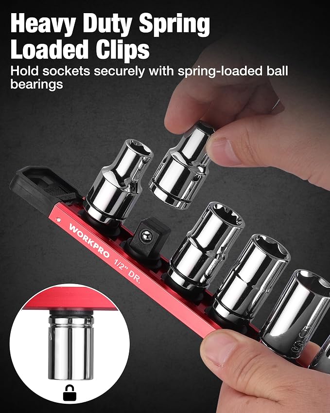 WORKPRO Magnetic Socket Organizer, 1/2" Drive Aluminum Alloy Socket Holder - Image 7