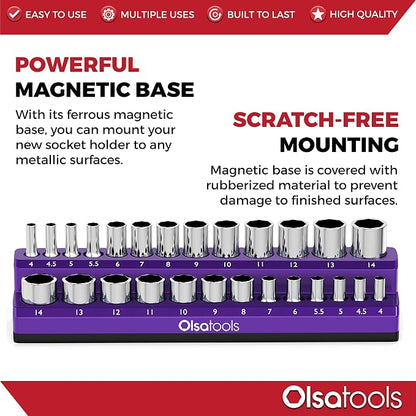 Olsa Tools Magnetic Socket Holder | 1/4-inch Drive | Metric | Purple | Holds 26 - Image 4