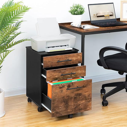 HOOBRO 3-Drawer File Cabinet, Wooden Under Desk Filing Cabinet, fits A4/Letter - Image 2
