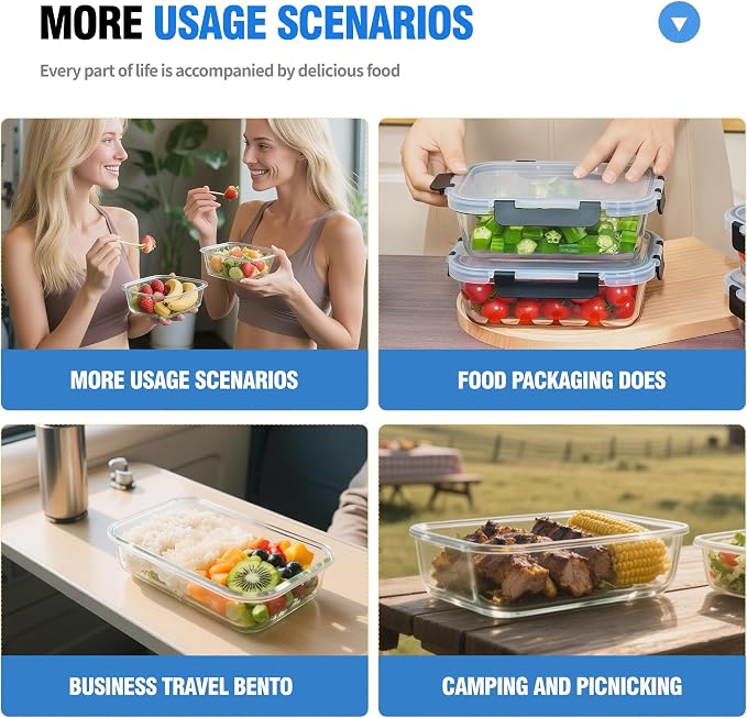 5-Piece Set, 36 oz Glass Meal Prep Containers - Image 7
