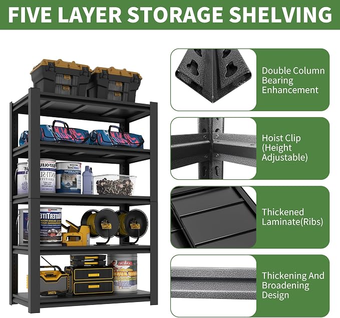 Garage Shelving, 3000Lbs 5 Tier Adjustable Garage Storage Shelves Suitable - Image 4