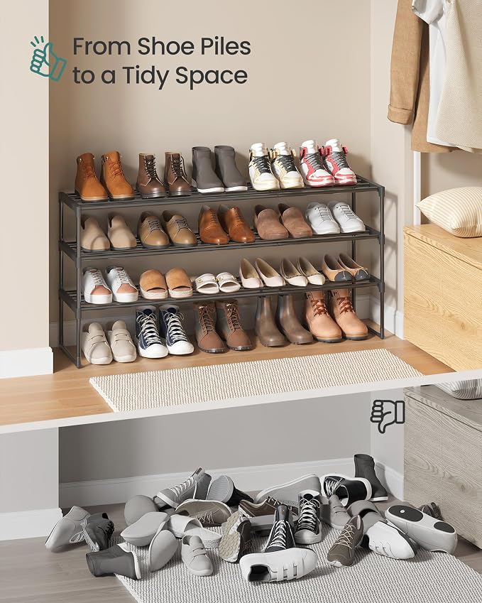 SONGMICS Shoe Rack, 3-Tier Shoe Organizer, Metal Storage Shelf, Upright or - Image 9