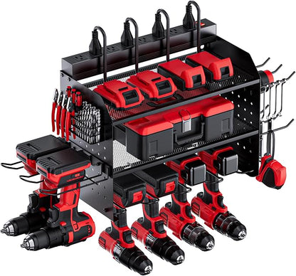 TRZZ Power Tool Organizer Wall Mount, 3-Layer Charging Station, 6 Drill Holders by TRZZ