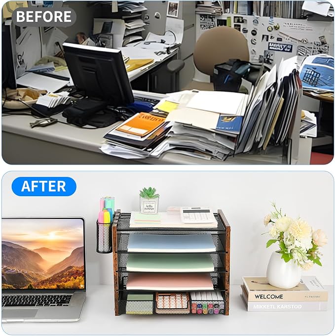 OPNCIE Desk Organizer and Accessories, 5-Tier Paper Letter Tray File Organizer - Image 2