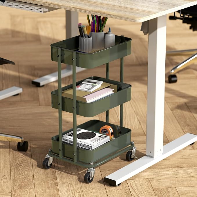 Simple Houseware 3-Tier Compact Utility Rolling Cart, Low 24” Height Fits Under - Image 2