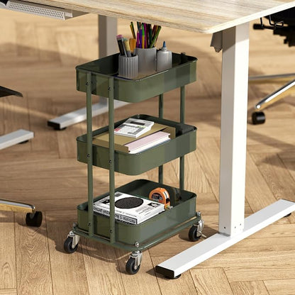 Simple Houseware 3-Tier Compact Utility Rolling Cart, Low 24” Height Fits Under - Image 2