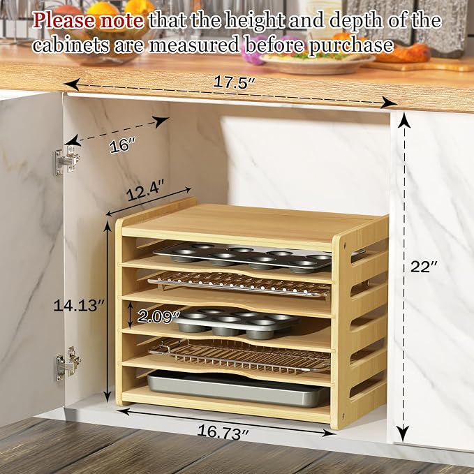 6 Tier Wooden Cabinet Tray Dividers, Kitchen Vertical Tray Divider Organizer - Image 2