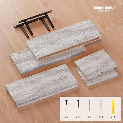 RICHER HOUSE 3-Set Rustic White Floating Shelf, Bathroom Shelf Over Toilet | - Image 3